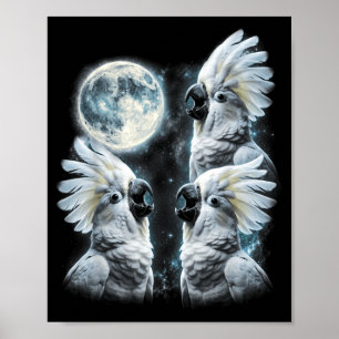 Umbrella Atoo Howling At Moon Retro 90s Parrot Poster