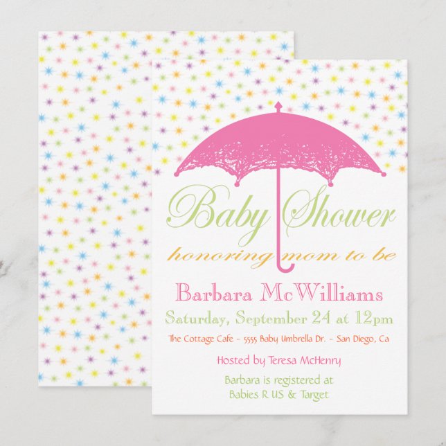 Umbrella Baby Shower Invitations (Front/Back)