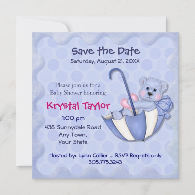 Umbrella Bear Blue - Invitation (Front)
