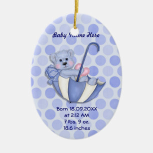 Umbrella Bear - Blue - Personalise Ceramic Ornament