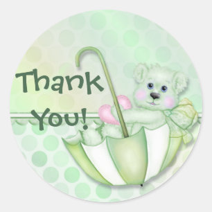 Umbrella Bear Mint Baby Thank You Classic Round Sticker