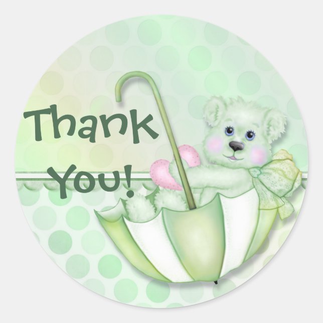 Umbrella Bear Mint Baby Thank You Classic Round Sticker (Front)