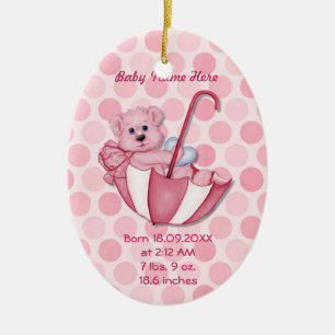 Umbrella Bear - Pink - Personalise Ceramic Ornament