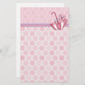 Umbrella Bear Pink Polka Dots Baby Stationery (Front/Back)