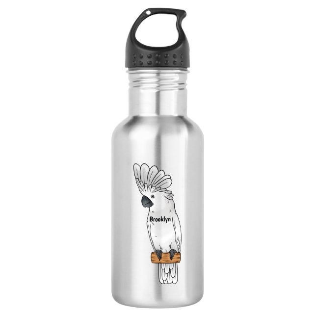 Umbrella cockatoo bird cartoon illustration  532 ml water bottle (Front)