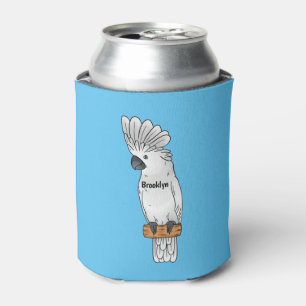 Umbrella cockatoo bird cartoon illustration  can cooler