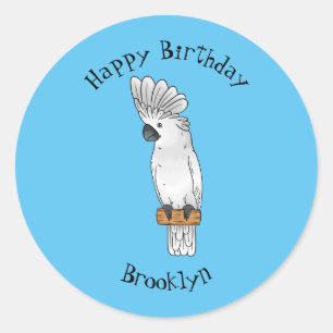 Umbrella cockatoo bird cartoon illustration  classic round sticker