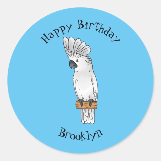 Umbrella cockatoo bird cartoon illustration  classic round sticker (Front)