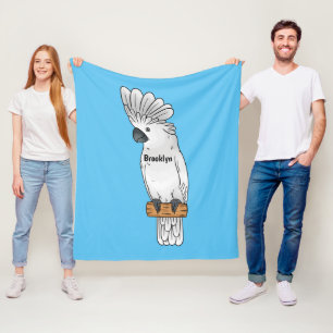 Umbrella cockatoo bird cartoon illustration fleece blanket