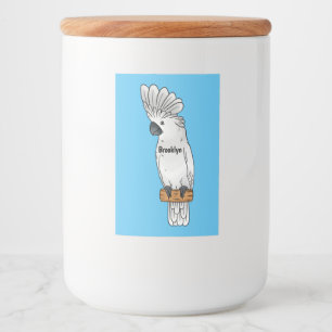 Umbrella cockatoo bird cartoon illustration food label