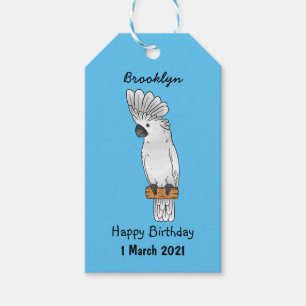 Umbrella cockatoo bird cartoon illustration gift tags