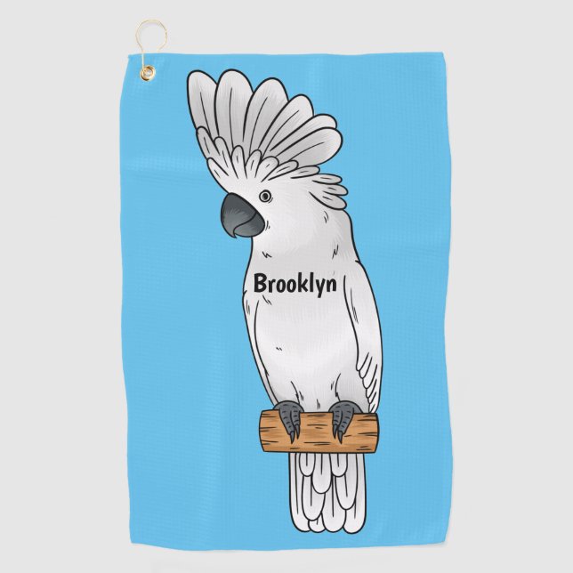 Umbrella cockatoo bird cartoon illustration golf towel (Front)