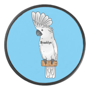 Umbrella cockatoo bird cartoon illustration hockey puck