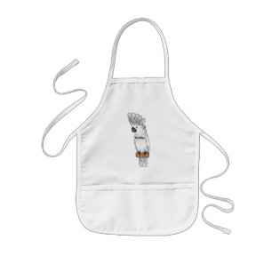 Umbrella cockatoo bird cartoon illustration kids apron