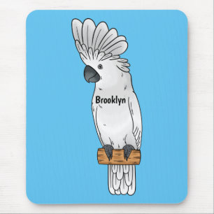 Umbrella cockatoo bird cartoon illustration mouse pad
