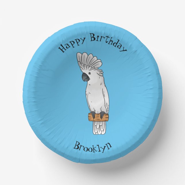 Umbrella cockatoo bird cartoon illustration  paper plate (Front)