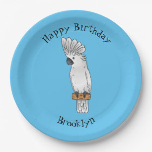 Umbrella cockatoo bird cartoon illustration  paper plate