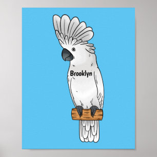 Umbrella cockatoo bird cartoon illustration poster