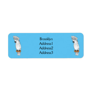 Umbrella cockatoo bird cartoon illustration  return address label