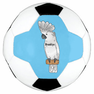 Umbrella cockatoo bird cartoon illustration soccer ball