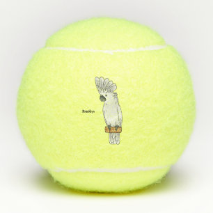 Umbrella cockatoo bird cartoon illustration tennis balls