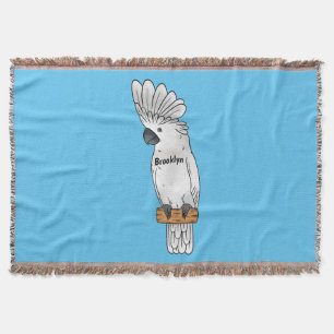 Umbrella cockatoo bird cartoon illustration  throw blanket