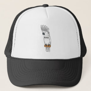Umbrella cockatoo bird cartoon illustration  trucker hat
