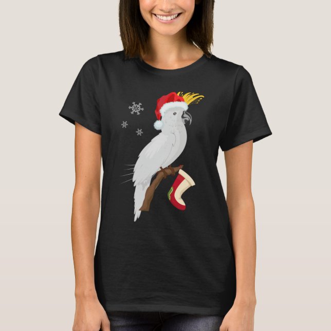 Umbrella Cockatoo Santa Hat Funny Christmas T-Shirt (Front)