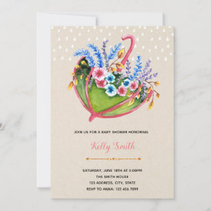 Umbrella floral shower party invitation