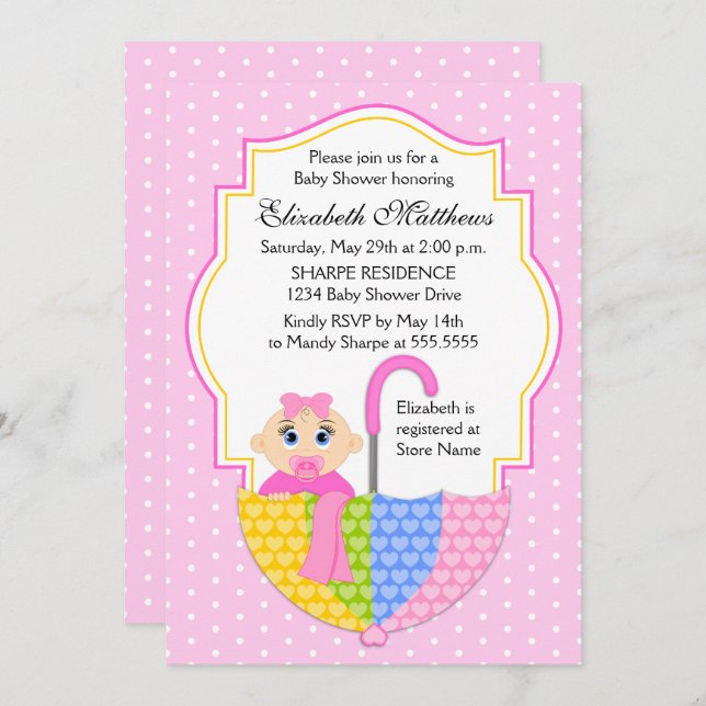 Umbrella Girl Baby Shower Invitation (Front/Back)