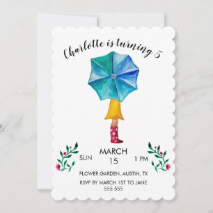 Umbrella Girl Watercolor Hearts Holiday Card