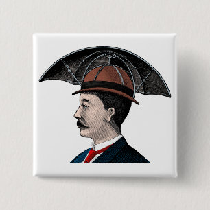 Umbrella Hat - Vintage Illustration 15 Cm Square Badge