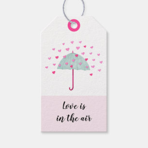 Umbrella Hearts Pastel Pink Mint Gift Tag