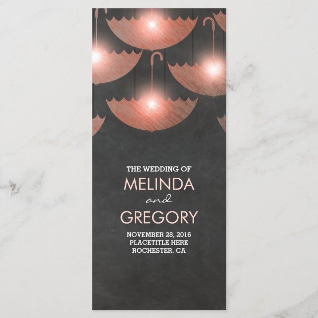 Umbrella Lights Chalk and Pink Wedding Program (Front)