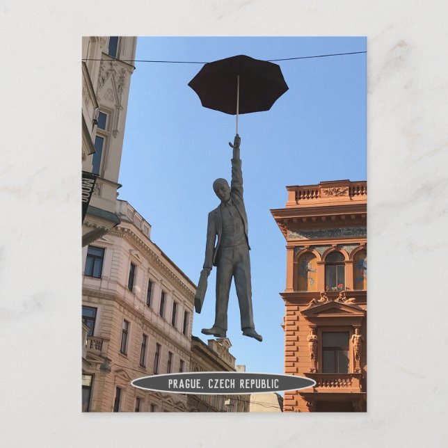 Umbrella Man Statue, Prague, Czech Republic Postcard (Front)