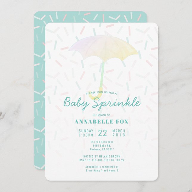 Umbrella Mint Baby Sprinkle Shower Invitation (Front/Back)