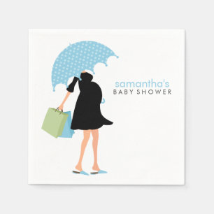Umbrella Mummy Baby Shower {blue} Napkin