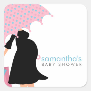 Umbrella Mummy Baby Shower Square Sticker