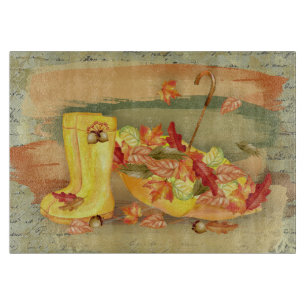 Umbrella, Rain Boots With Orange Leaves Fall Cutting Board