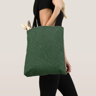Umbrella Rain Faux Embroidery Stitches Green Tote Bag