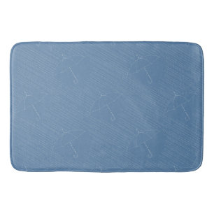 Umbrella Rain Faux Embroidery Stitches Pale Blue Bath Mat