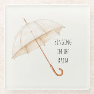 Umbrella Singing in the Rain Glass Coaster