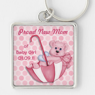 Umbrella Teddy Bear - New Mum of Girl - Customise Key Ring
