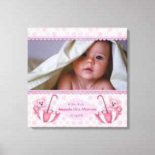 Umbrella Teddy Bear Polka Baby Canvas Print