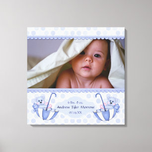 Umbrella Teddy Bear Polka Baby Canvas Print