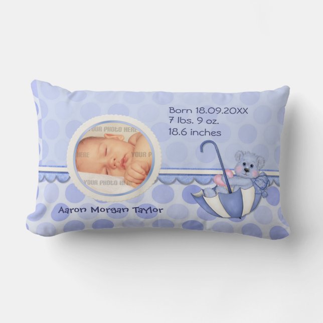 Umbrella Teddy Polka Dots Blue Photo Pillow (Front)