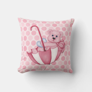 Umbrella Teddy Polka Dots Pink Keepsake Pillow