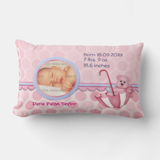 Umbrella Teddy Polka Dots Pink Photo Pillow