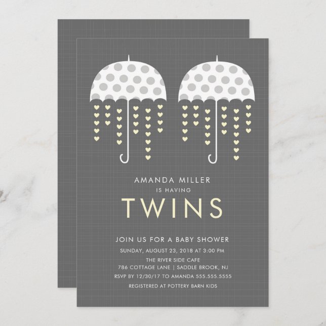 Umbrella TWINS Baby Shower Invitation (Front/Back)