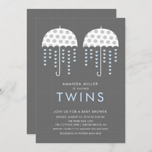 Umbrella TWINS Boys Baby Shower Invitation